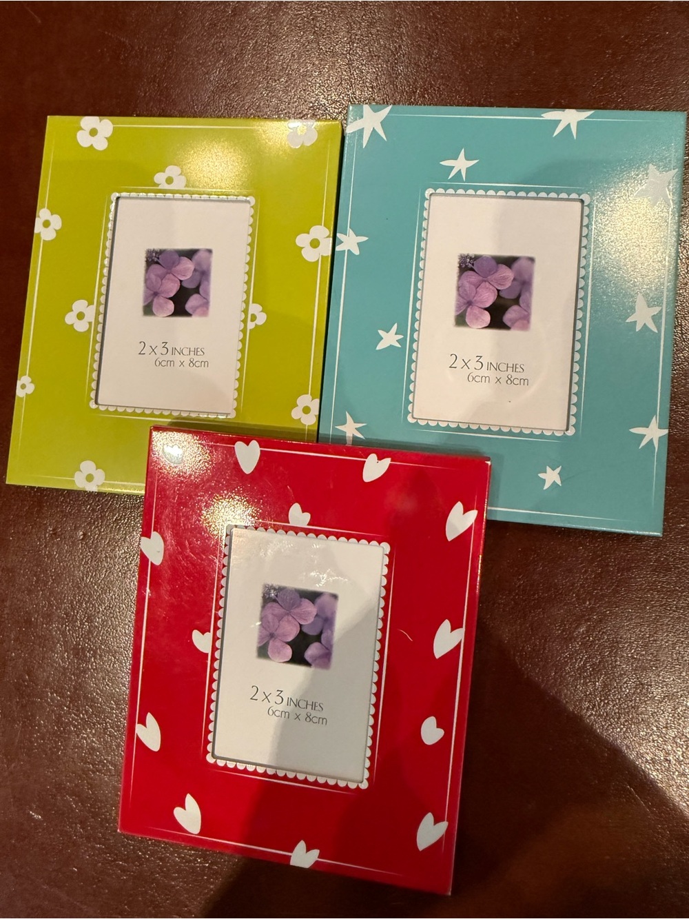 Set of 3 Decorative 2x3 Photo Frames - Red, Aqua, Lime